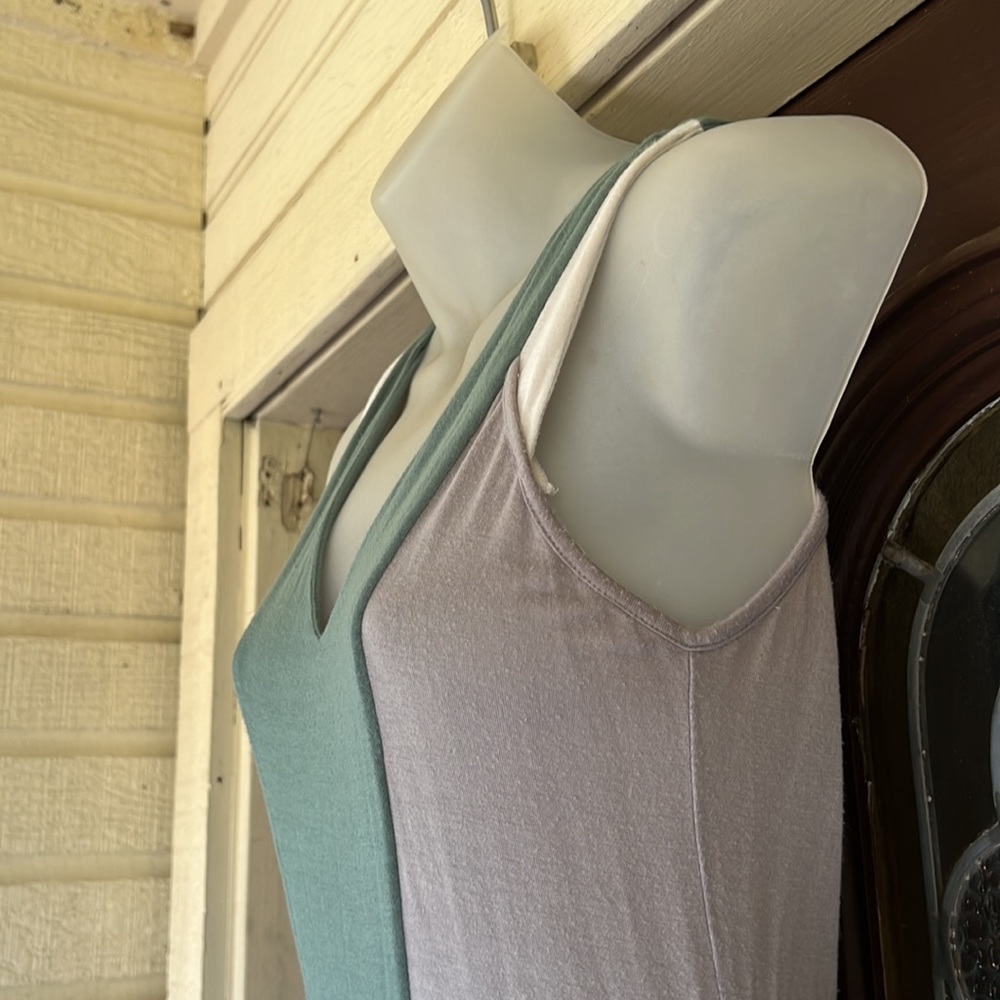 Lucca Couture green, gray,white, pieced maxi dress with shark bite hem. Size S - Picture 4 of 9